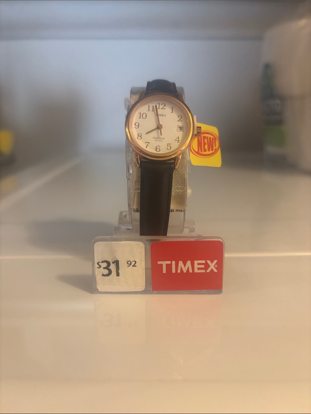 Timex Women's Black Leather Strap Watch with White Dial